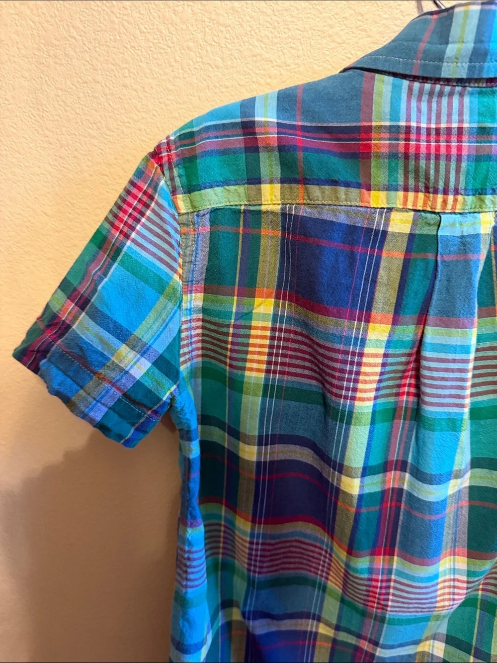 Ralph Lauren Boys Short-Sleeve Plaid Button-Down - Blue, Green & Yellow